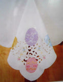 52 x 70 EASTER TABLECLOTH Satiny Colorful Spring EGGS Cutout Fabric Table Linen