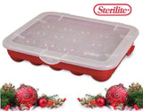 1 STERILITE Hard Plastic 20 CHRISTMAS ORNAMENT STORAGE Case BOX *Red Stackable