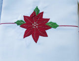 Christmas POINSETTIA & HOLLY TABLE CLOTH 60x84 Ivory Satiny Cutout