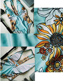 Sz 8 TURQUOISE or BLACK Floral Leaves 1-pc Deep V Neck Backless Peplum Swimsuit