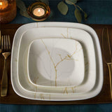 ❤️ 1 Corelle Market Street GILDED WOODS Square LUNCH or DINNER PLATE Silver Gold