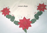 Christmas POINSETTIA & HOLLY TABLE CLOTH 60x84 Ivory Satiny Cutout