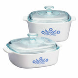 CORNINGWARE Stovetop 6-pc PYROCERAM Blue CORNFLOWER Casserole Set 2 & 3 Qt *NEW