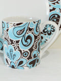 Corelle DANCING CAROUSEL 11-oz Stoneware MUG CUP Turquoise Brown Floral Paisley