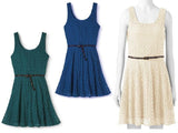LACE SKATER DRESS & BELT Sleeveless Lined SUMMER Babydoll Crochet *COLOR Choice