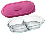 ❤️ 8300 / 8301 PYREX Storage 2 Cup DIVIDED Glass DISH w/ BERRY PINK or BLUE VENT Cover