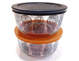 Pyrex DAY of the DEAD Halloween SUGAR SKULLS 4 Cup STORAGE BOWL Orange OR Black