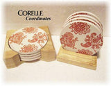 Corelle Coordinates STONEWARE Drink COASTER Set +WOOD CADDY Holder Beverage *NEW