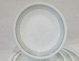 NEW 16-pc Corelle MYSTIC GRAY Dinnerware Set BORDER of SOFT GREY BANDS & DOTS