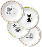 4-pc CORELLE Halloween PARTY GHOULS 6.75" PUMPKIN, CAT, BATS, MUMMY Appetizer Plates Bread Dessert Treats