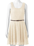 LACE SKATER DRESS & BELT Sleeveless Lined SUMMER Babydoll Crochet *COLOR Choice