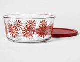 *NEW Threshold RED WINTER SNOWFLAKES 7 Cup Holiday Glass Storage Bowl Gift Dish