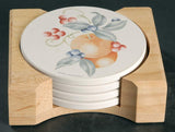 Corelle Coordinates STONEWARE Drink COASTER Set +WOOD CADDY Holder Beverage *NEW
