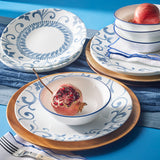 ❤️ 12-pc Corelle ARTEMIS DINNERWARE SET Plates Bowls *Cool Blue Floral Tendrils