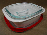 3-pc CORELLE 1.5 Qt Simplylite BAKE SERVE STORE White Casserole Dish w/ Glass & Plastic Cover