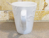 🌿NEW Corelle BELLA FAENZA 10-oz White PORCELAIN MUG CUP Embossed Floral Scrolls