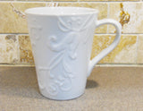 🌿NEW Corelle BELLA FAENZA 10-oz White PORCELAIN MUG CUP Embossed Floral Scrolls