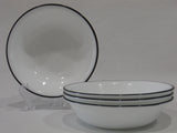 4 Corelle BLACK RIM 10-oz DESSERT BOWLS Fruit Sauce *Strokes Brassier Noir Cusco