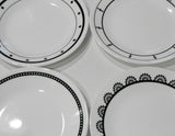 ❤️ NEW 4 Corelle BLACK & WHTE 6 3/4" BREAD PLATES Circles Dots Lace Keyhole