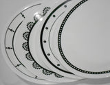 ❤️ NEW 4 Corelle BLACK & WHTE 6 3/4" BREAD PLATES Circles Dots Lace Keyhole