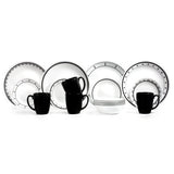 ❤️ NEW 16-pc Corelle BLACK & WHTE DINNERWARE SET Circles Dots Lace Keyhole