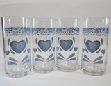 ❤️ NEW 4 Corelle BLUE HEARTS 16-oz Tumbler GLASSES Cooler Iced Tea Drinkware