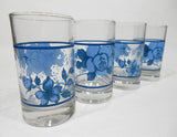 ❤️ 4 Corelle BLUE VELVET ROSES 7-oz JUICE GLASSES Glassware Weighted Bottoms "Crisa"