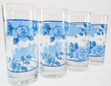 4 *NEW Corelle BLUE VELVET 16-oz GLASSES Glassware Cooler Tumblers FLORAL ROSES