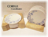 Corelle Coordinates STONEWARE Drink COASTER Set +WOOD CADDY Holder Beverage *NEW