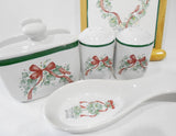 ❤️ 6-pc Corelle CALLAWAY RIBBONS Holiday TABLETOP SET *Spoon Rest Napkin Shakers