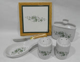 ❤️ NEW 6-pc Corelle CALLAWAY IVY Tabletop Set *Trivet Spoon Rest Napkin Holder Shakers