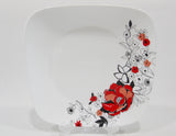 🌹 16-pc Corelle CHELSEA ROSE Square DINNERWARE SET *Red Black Grey Floral