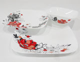 🌹 16-pc Corelle CHELSEA ROSE Square DINNERWARE SET *Red Black Grey Floral