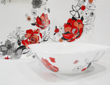 🌹 16-pc Corelle CHELSEA ROSE Square DINNERWARE SET *Red Black Grey Floral