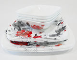 🌹 16-pc Corelle CHELSEA ROSE Square DINNERWARE SET *Red Black Grey Floral