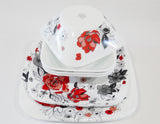 🌹 16-pc Corelle CHELSEA ROSE Square DINNERWARE SET *Red Black Grey Floral
