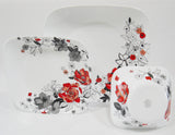 🌹 16-pc Corelle CHELSEA ROSE Square DINNERWARE SET *Red Black Grey Floral