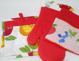 Corelle CHUTNEY FRUIT 3-pc Kitchen Set OVEN MITT, POT HOLDER, WAFFLE HAND TOWEL