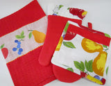Corelle CHUTNEY FRUIT 3-pc Kitchen Set OVEN MITT, POT HOLDER, WAFFLE HAND TOWEL