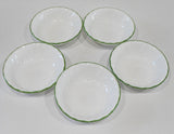 ❤️ 5 HTF Corelle CHUTNEY 10-oz DESSERT BOWLS Sauce Fruit *Swirls w/Green Rim