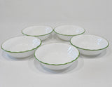 ❤️ 5 HTF Corelle CHUTNEY 10-oz DESSERT BOWLS Sauce Fruit *Swirls w/Green Rim