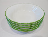 ❤️ 5 HTF Corelle CHUTNEY 10-oz DESSERT BOWLS Sauce Fruit *Swirls w/Green Rim