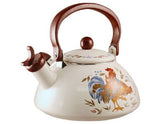 🐓 Corelle COUNTRY MORNING Rooster 2.2 Qt. WHISTLING TEA KETTLE Porcelain on Steel