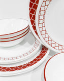 ❤️ NEW 12-pc Corelle CRIMSON TRELLIS DINNERWARE SET Dinner Lunch PLATES & BOWLS