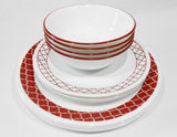 ❤️ NEW 12-pc Corelle CRIMSON TRELLIS DINNERWARE SET Dinner Lunch PLATES & BOWLS