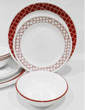 ❤️ NEW 12-pc Corelle CRIMSON TRELLIS DINNERWARE SET Dinner Lunch PLATES & BOWLS