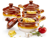 4 GLAZED Stoneware CHILI BEAN SOUP CROCKS French Onion Stew 10-oz CASSEROLES New