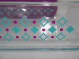 Pyrex DIAMONDS 3 Cup RECTANGULAR Food Storage Container TURQUOISE PURPLE
