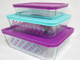 6-pc Pyrex DIAMONDS Rectangular Storage Container Set 11 6 3 Cup Turquoise Purple