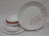 ❤️ NEW 12-pc Corelle LEAF STITCH Dinnerware Set *Rustic Floral RED GRAY Stitches
